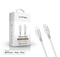 RhinoTech LITE MFi kabel s nylonovým opletem USB-C na Lightning 1.2m stříbrná