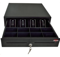 Virtuos pokladní zásuvka S-410C - s kabelem, pořadač 4/8, 9-24V, černá