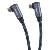 PremiumCord USB-C 2x zahnutý kabel ( USB 3.2 GEN 2x2, 5A, 100W, 20Gbit/s ) bavlněný oplet, délka: 0,5m