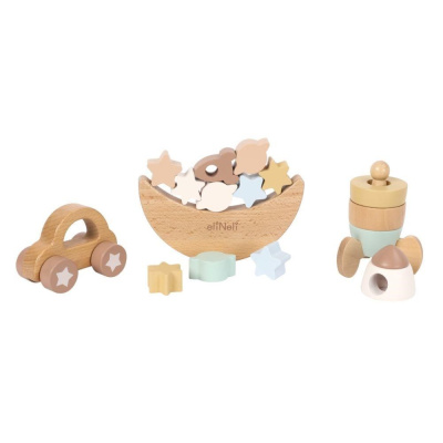 Sada dřevěných balančních a stohovacích hraček 3v1 - Vesmír
