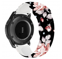 RhinoTech univerzální silikonový řemínek Quick Release černý s motivem květin 22mm