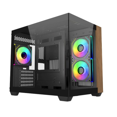 Cooler Master case Elite 481 Wood, mATX, Průhledná bočnice, 3x 120mm ARGB Fan, Černá