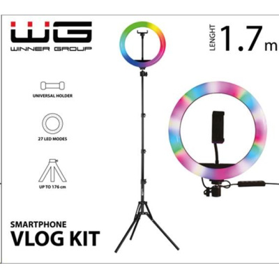 WG - Vlog Kit základní sada pro natáčení video blogů, s RGB LED světlem a tripodem 1,7 metru
