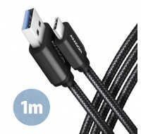AXAGON BUCM3-AM10AB, SPEED kabel USB-C USB-A, 1m, USB 3.2 Gen 1, 3A, ALU, oplet, černý