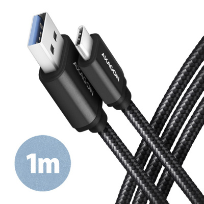 AXAGON BUCM3-AM10AB, SPEED kabel USB-C USB-A, 1m, USB 3.2 Gen 1, 3A, ALU, oplet, černý
