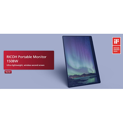 RICOH Portable LCD 150BW 15.6" 16:9 1920x1080 OLED 1ms 100,000:1 Wireless/Miracast USB-C/Li-Ion Battery Powered