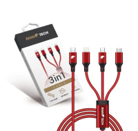 RhinoTech nabíjecí a datový kabel 3v1 USB-C (MicroUSB + Lightning + USB-C) 40W 1,2m červená