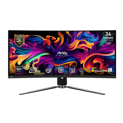 MSI LCD MAG 341CQP QD-OLED, 34", 3440x1440, QD-OLED, 0,03ms, VESA 100x100, Black