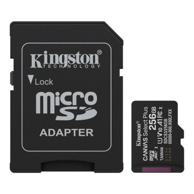 Kingston MicroSDXC karta 256GB Canvas Select Plus, U1, V10, A1, SD Adaptér