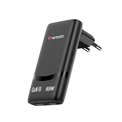 VERBATIM GaN Nabíječka Fold 'n' Go 65W, 2xUSB-C, černá