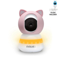 EVOLVEO Baby Monitor LUX, Chytrá 360° videochůvička s nočním viděním, detekcí pláče a pohybu, růžová