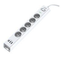 WG - Přepěťová ochrana 5 slotů + 2x USB-A + 1x USB-C, kabel 1,5 metru, bílá