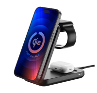 3mk bezdrátová nabíječka - MagRocket 3-in-1, technologie Qi2, 15W, černá