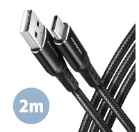 AXAGON BUCM-AM20AB, HQ kabel USB-C USB-A, 2m, USB 2.0, 3A, ALU, oplet, černý