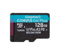 Kingston MicroSDXC karta 128GB Canvas Go! Plus, R:200/W:160MB/s, Class 10, UHS-I, U3, V30, A2 + Adaptér