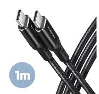 AXAGON BUCM-CM10AB, HQ kabel USB-C USB-C, 1m, USB 2.0, PD 60W 3A, ALU, oplet, černý