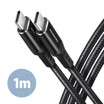 AXAGON BUCM-CM10AB, HQ kabel USB-C  USB-C, 1m, USB 2.0, PD 60W 3A, ALU, oplet, černý
