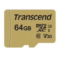 TRANSCEND MicroSDXC karta 64GB 500S, UHS-I U3 V30 + adaptér
