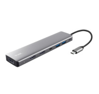 TRUST Dokovací stanice DALYX 7v1, 1xDP, 2xHDMI, 2xUSB-C, 2xUSB, šedá
