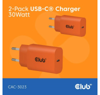 Club3D Nabíječka, USB-C, Power Delivery 15V/2A, 2-pack, oranžová