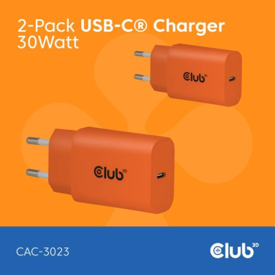 Club3D Nabíječka, USB-C, Power Delivery 15V/2A, 2-pack, oranžová