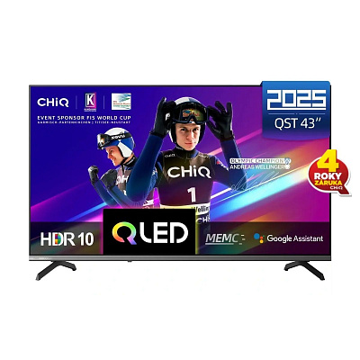 BAZAR - CHiQ U43QST TV 43", UHD, QLED, ultratenká, Google TV, DLG 120 Hz, Dolby Audio, Frameless, metalická - Poškozený